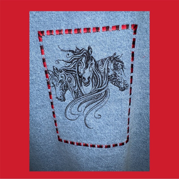 Horse Lover Embroidered Light Denim Distressed Long Sleeve Shirt - Picture 4 of 9
